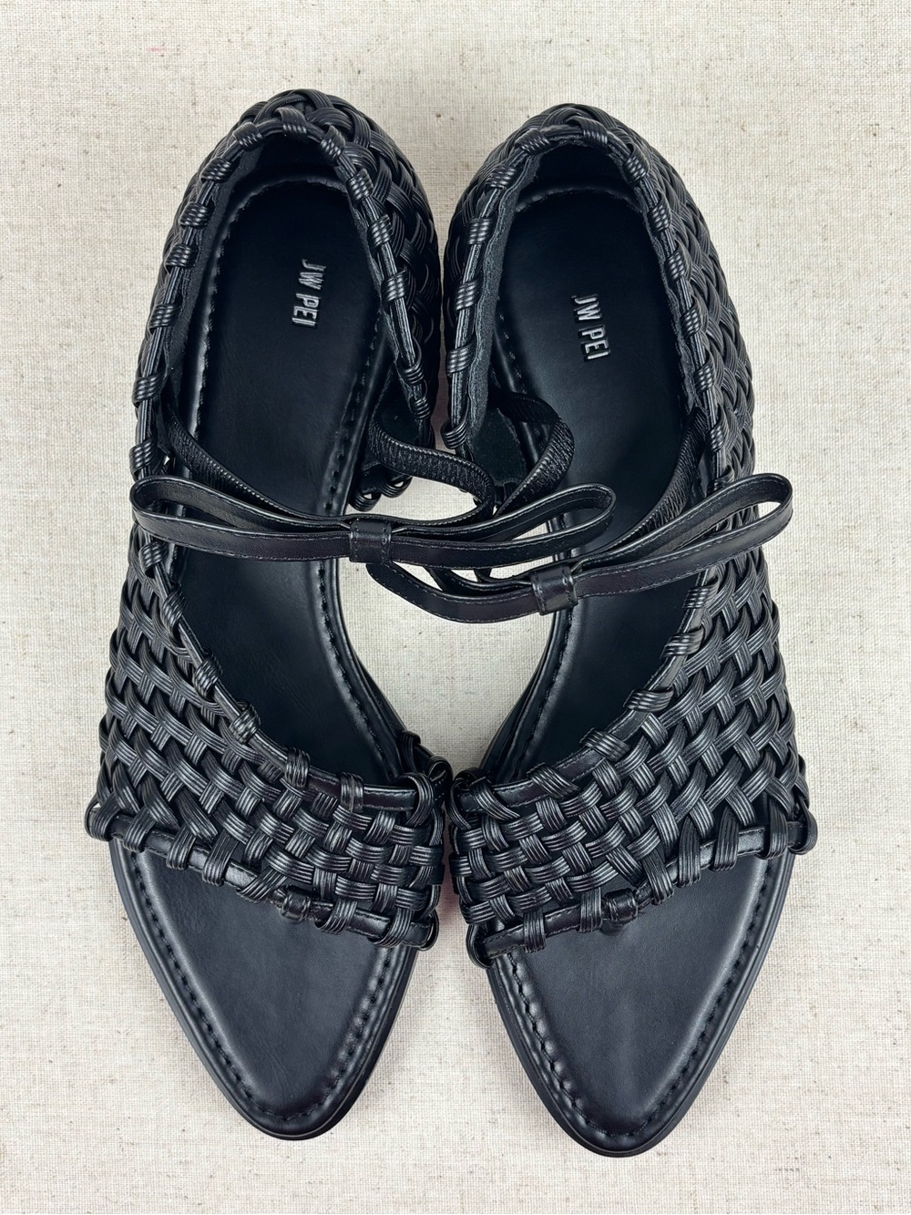 JW PEI Jocelyn Black Woven Vegan Leather Strap Sandals Women’s Size 7 - Picture 6 of 7